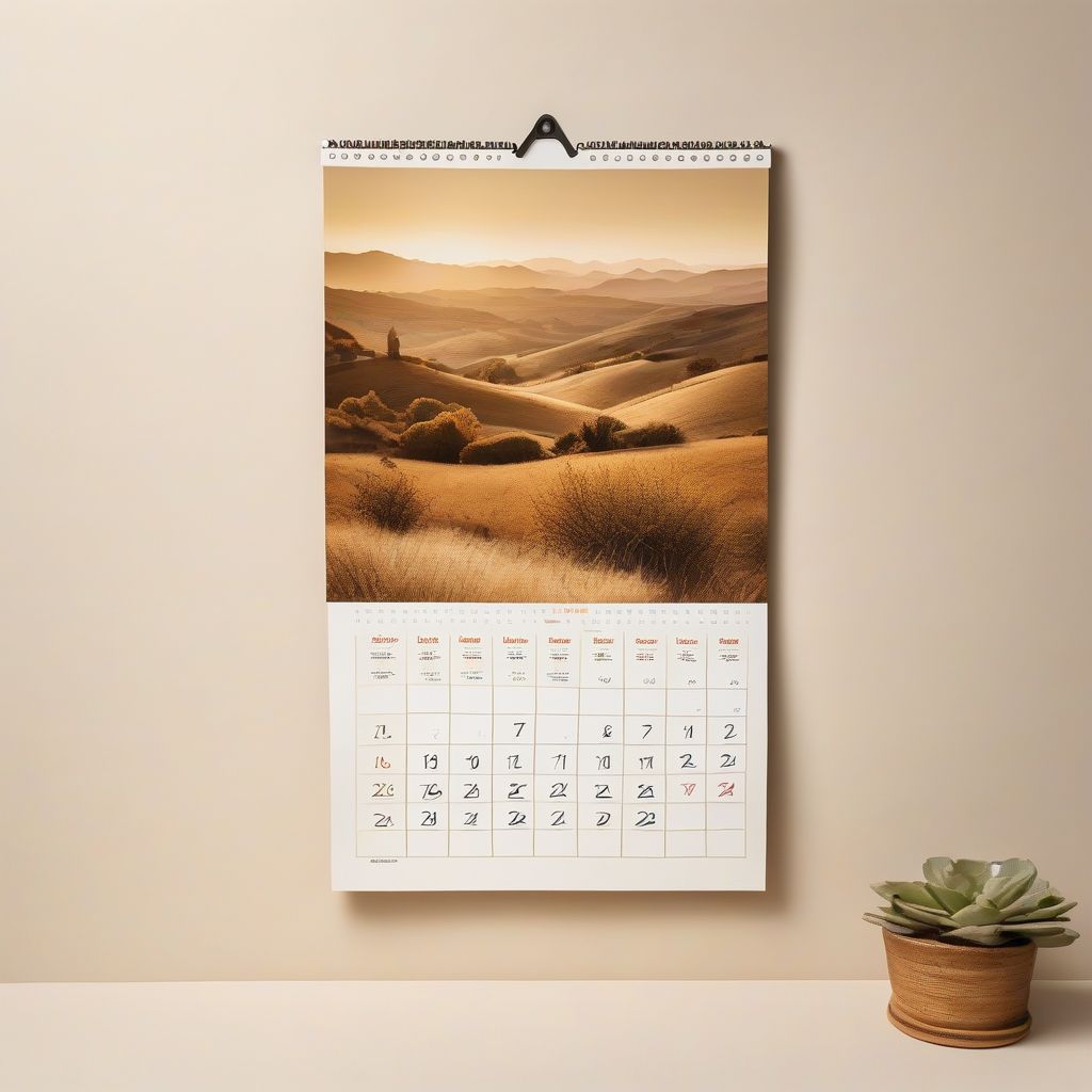 Wall calendar printed with a landscape photograph